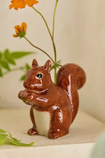 Quail Ceramics Squirrel Bud Vase In Brown