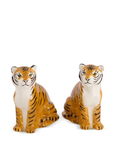 Quail Ceramics Tiger-motif Salt And Pepper Shaker (set Of Two) In Brown