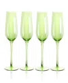 Qualia Glass Carnival Champagne Flute 9 oz Glasses, Set Of 4 In Green