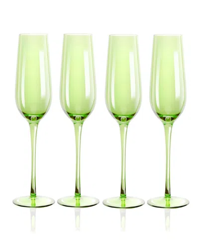 Qualia Glass Carnival Champagne Flute 9 oz Glasses, Set Of 4 In Green