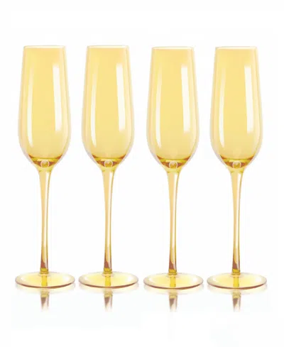 Qualia Glass Carnival Champagne Flutes, Set Of 4 In Orange