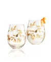 Qualia Glass Classic Stemless Wine Glasses, Set Of 2 In Clear With Gold