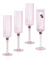 Qualia Glass Cranberry Champagne Flutes, Set Of 4 In Light Pink With Burgundy