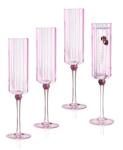 Qualia Glass Cranberry Champagne Flutes, Set Of 4 In Light Pink With Burgundy