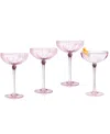 Qualia Glass Cranberry Coupes, Set Of 4 In Light Pink With Burgundy