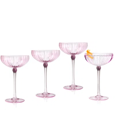 Qualia Glass Cranberry Coupes, Set Of 4 In Light Pink With Burgundy