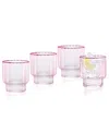 Qualia Glass Cranberry Double Old-fashioned Glasses, Set Of 4 In Light Pink With Burgundy