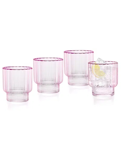 Qualia Glass Cranberry Double Old-fashioned Glasses, Set Of 4 In Light Pink With Burgundy