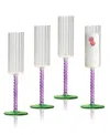 Qualia Glass Mardi Gras All Purpose Champagne Flutes, Set Of 4 In Multi Colour