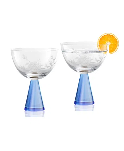 Qualia Glass Peony Coupes, Set Of 2 In Blue