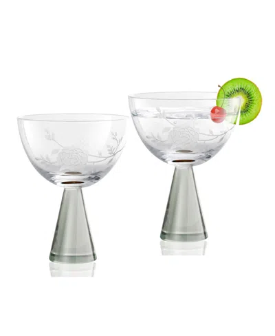 Qualia Glass Peony Coupes, Set Of 2 In Gray