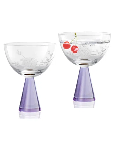 Qualia Glass Peony Coupes, Set Of 2 In Purple