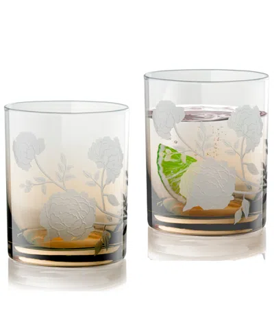 Qualia Glass Peony Double Old-fashioned Glasses, Set Of 2 In Amber