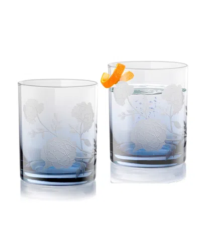 Qualia Glass Peony Double Old-fashioned Glasses, Set Of 2 In Blue