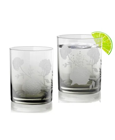 Qualia Glass Peony Double Old-fashioned Glasses, Set Of 2 In Gray