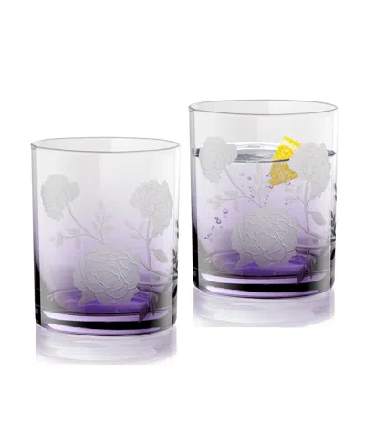 Qualia Glass Peony Double Old-fashioned Glasses, Set Of 2 In Purple