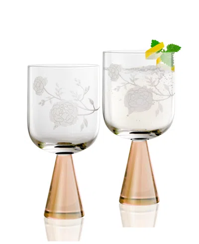 Qualia Glass Peony Goblets, Set Of 2 In Amber