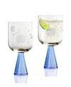Qualia Glass Peony Goblets, Set Of 2 In Blue