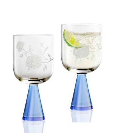 Qualia Glass Peony Goblets, Set Of 2 In Blue