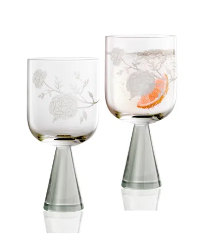 Qualia Glass Peony Goblets, Set Of 2 In Gray