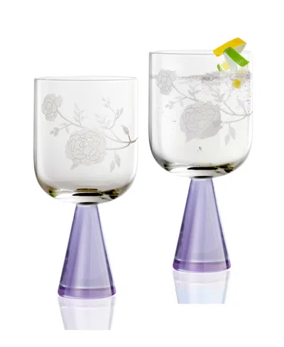 Qualia Glass Peony Goblets, Set Of 2 In Purple