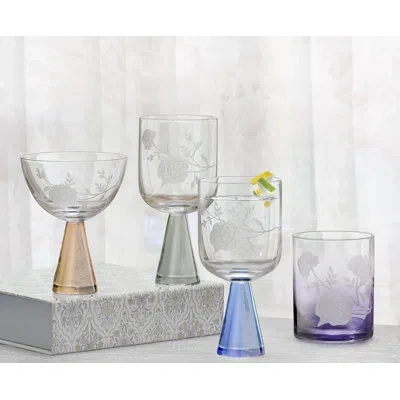 Qualia Glass Peony Gray Coupe Set Of 2 In Multi