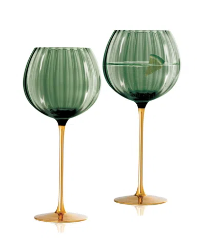 Qualia Glass Posh Ballon Glasses, Set Of 2 In Green