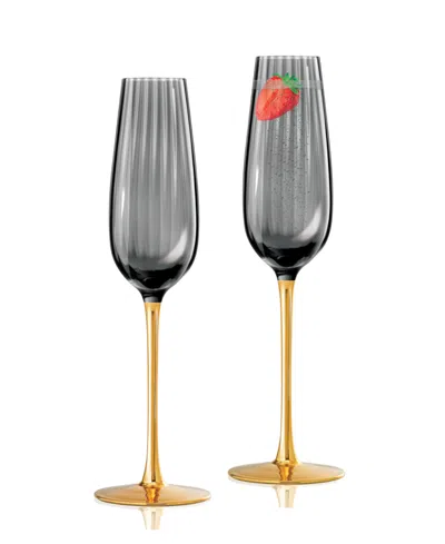 Qualia Glass Posh Champagne Flutes, Set Of 2 In Gray