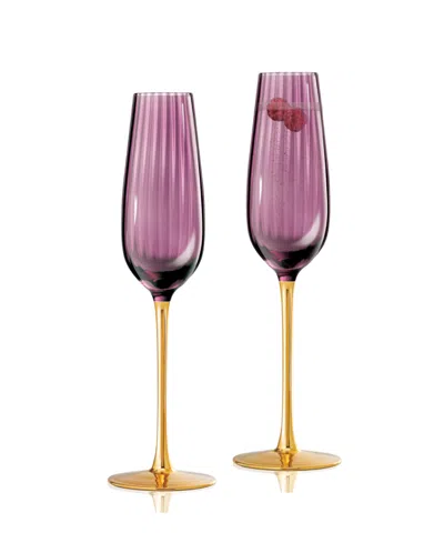 Qualia Glass Posh Champagne Flutes, Set Of 2 In Purple