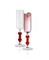 Qualia Glass Red Heart Stemmed Champagne Flute Glasses, Set Of 2 In Clear With Red