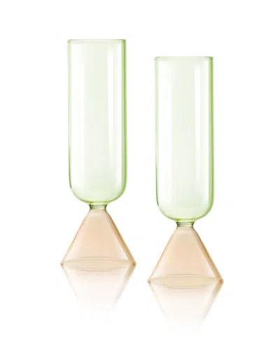 Qualia Glass Venice Flute Glasses, Set Of 2 In Peach,green