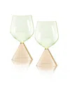 Qualia Glass Venice Wine Glasses, Set Of 2 In Peach,green