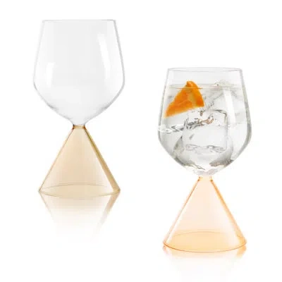 Qualia Glass Venice Wine Set Of 2 - Peach/clear In Neutral