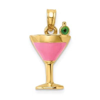 Quality Gold Women's 14k Enameled Cosmo Martini With Olive Charm In Pink