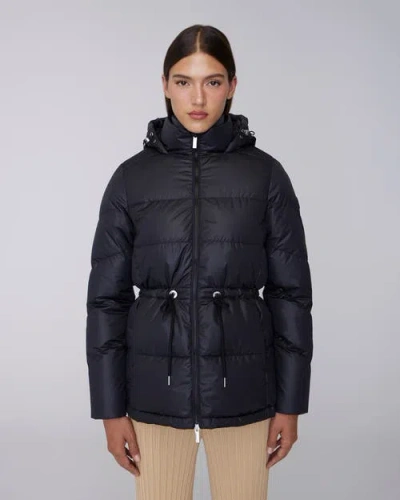 Quartz Co. Isabela | Lightweight Hooded Waisted Down Jacket In Black