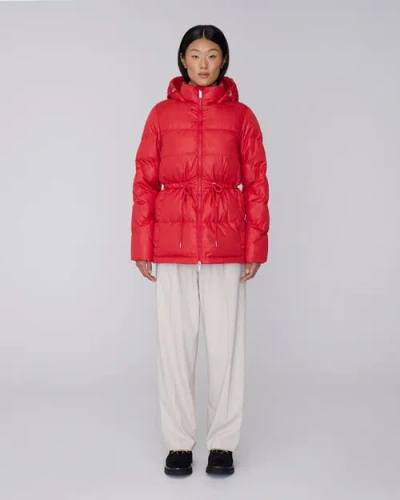 Quartz Co. Isabela | Lightweight Hooded Waisted Down Jacket In Fiery Red