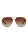 Quay Australia Backstage Pass 52mm Aviator Sunglasses In Gold/brown Polarized