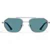Quay En Route 57mm Aviator Sunglasses In Brushed Silver/turquoise