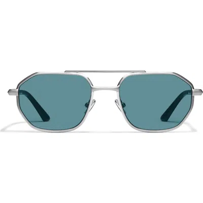Quay En Route 57mm Aviator Sunglasses In Brushed Silver/turquoise