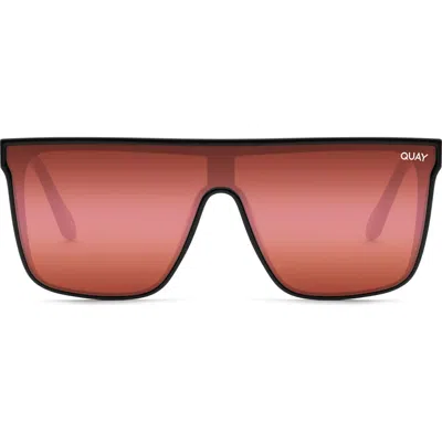 Quay Australia Nightfall 49mm Shield Sunglasses In Black/brown Pink