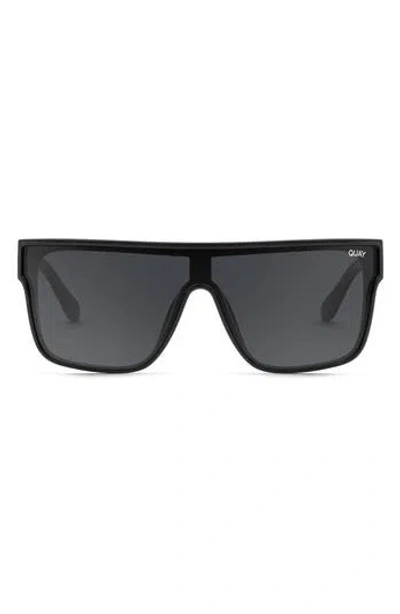 Quay Australia Nightfall 50mm Polarized Small Shield Sunglasses In Black/black Polarized