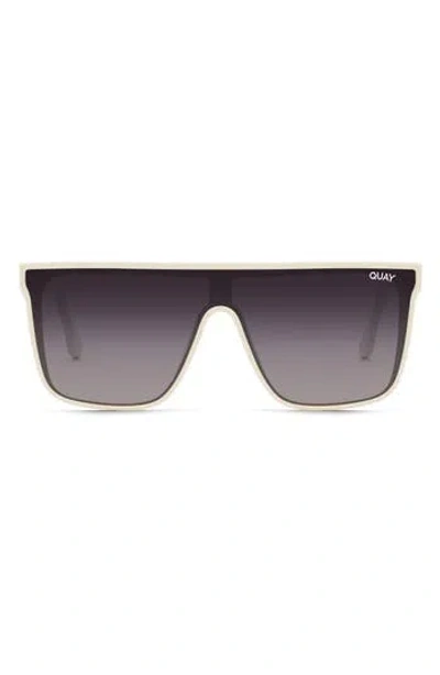 Quay Australia Nightfall 52mm Polarized Shield Sunglasses In White/black Fade Polarized