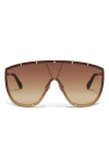 Quay On Set 70mm Oversize Shield Sunglasses In Brushed Gold/camel Gradient