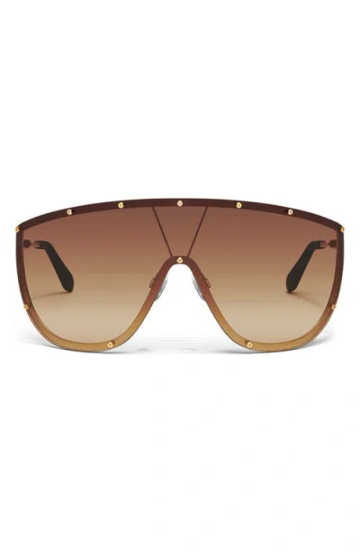 Quay On Set 70mm Oversize Shield Sunglasses In Brushed Gold/camel Gradient