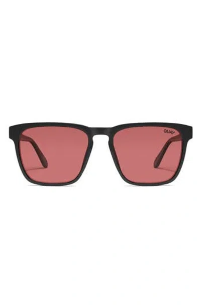 Quay Australia Unplugged 45mm Polarized Square Sunglasses In Black/ruby Polarized