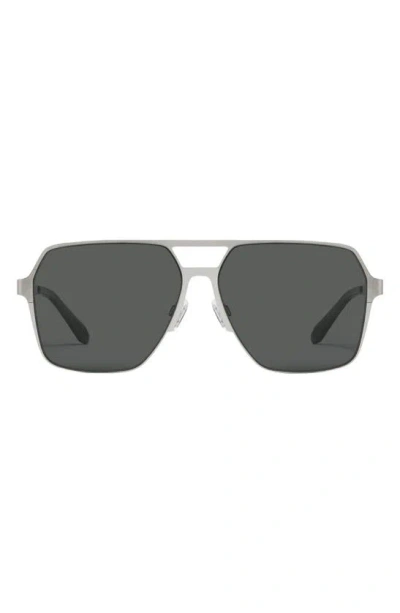 Quay Backstage Pass 52mm Aviator Sunglasses In Silver / Smoke Polarized