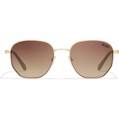Quay Big Time 54mm Gradient Round Sunglasses In Gold/chocolate Paprika