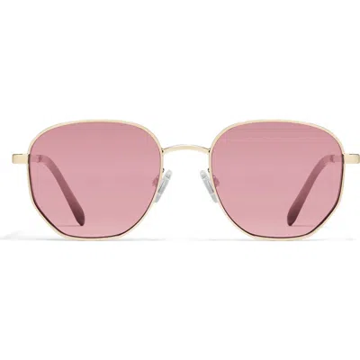 Quay Big Time 54mm Round Sunglasses In Gold/ Peony