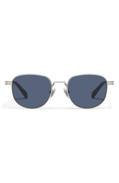 Quay Born Ready 52mm Polarized Round Sunglasses In Matte Silver/navy Polarized