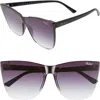 Quay Australia Come Thru 60mm Gradient Cat Eye Sunglasses In Black/fade
